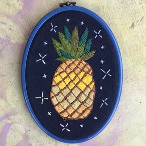handmade pineapple cross stitch wall art